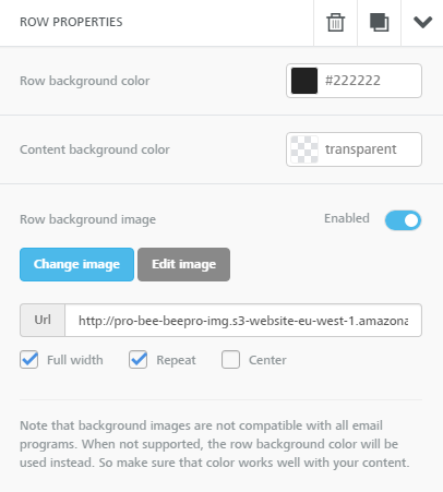 Setting row background image properties