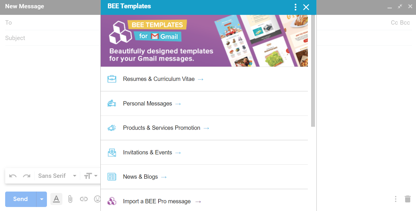 Using BEE Templates AddOn for Gmail BEE support